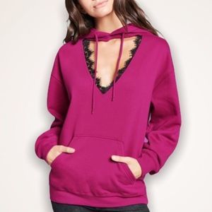 F21 Lace Trim Oversized Fuchsia Hoodie